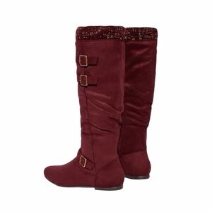 Justfab AIEEDA Bordeaux (Burgundy) Sweater Cuff Wide Calf Boots - Size 6.5